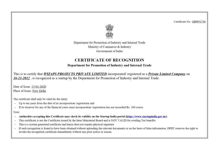 Startup India Recognition